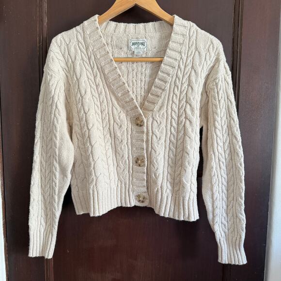 90s Vintage AMERICAN EAGLE | Cropped Cream Cable Knit Cardigan, Preppy | Large - Picture 1 of 5